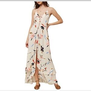 O'Neill Ryder Lace-Up Maxi Dress Size XSmall Tropical Coastal Boho Surfer Beachy